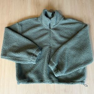 H&M Sage Sherpa Half Zip Sweater